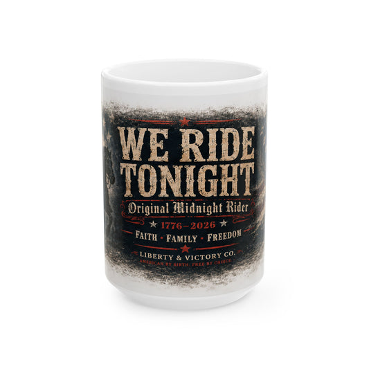 Patriotic Coffee Mug | We Ride Tonight OMR Eagle Ceramic Mug 15oz | Veteran-Owned | Liberty & Victory Co.