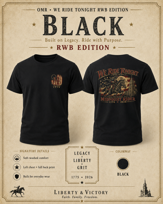Patriotic Christian T-Shirt | We Ride Tonight-RWB Edition Original Midnight Rider 1776–2026 | Liberty & Victory Co.