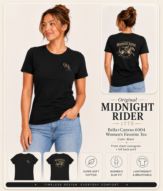 Women's Patriotic T-Shirt | Midnight Rider Heritage OMR Design | Veteran-Owned | Liberty & Victory Co.