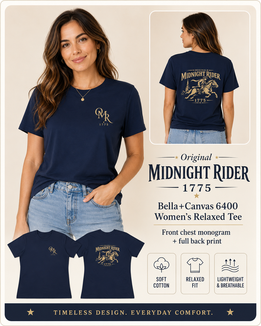 Women's Patriotic T-Shirt | Midnight Rider 1775 Heritage Cotton Edition | Veteran-Owned | Liberty & Victory Co.