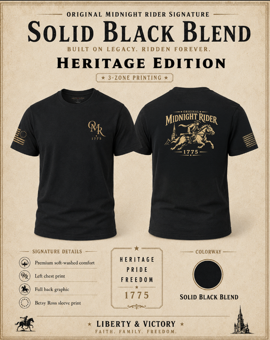 Patriotic T-Shirt | Midnight Rider Paul Revere 1775 Heritage Design | Veteran-Owned | Liberty & Victory Co.