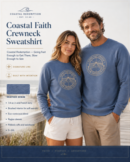 Coastal Faith Crewneck Sweatshirt | Coastal Redemption "Going Fast Enough" French Terry Raglan | Salt & Salvation | Veteran-Owned | Liberty & Victory Co.
