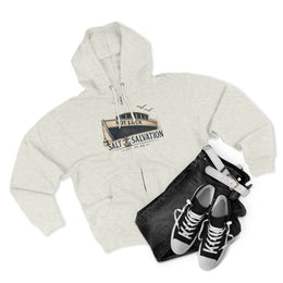 Coastal Faith Zip Hoodie | Salt & Salvation "Not Luck" Boat Graphic Full-Zip | Veteran-Owned | Liberty & Victory Co.