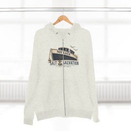 Coastal Faith Zip Hoodie | Salt & Salvation "Not Luck" Boat Graphic Full-Zip | Veteran-Owned | Liberty & Victory Co.