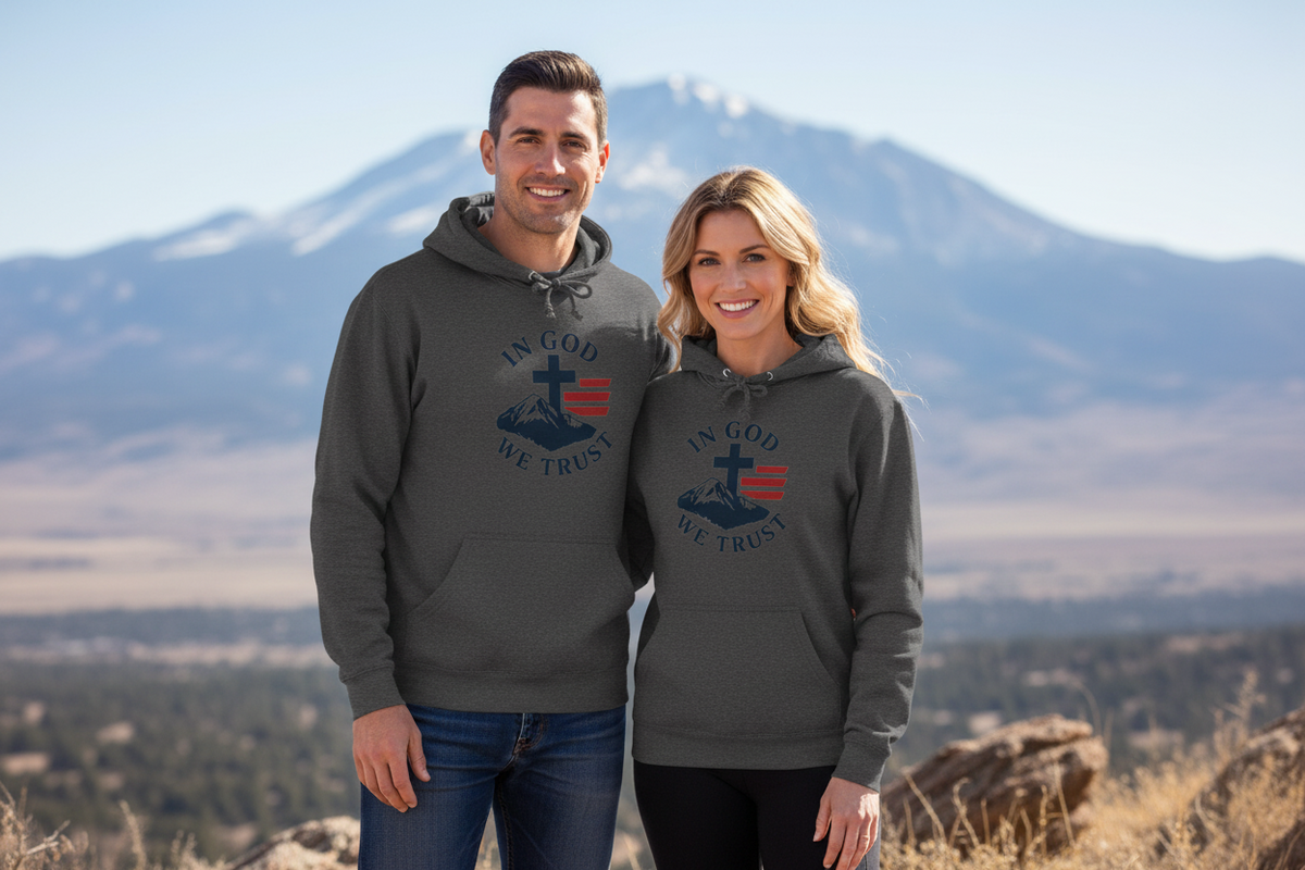 Christian Hoodie — "In God We Trust" Cross & Flag Pullover