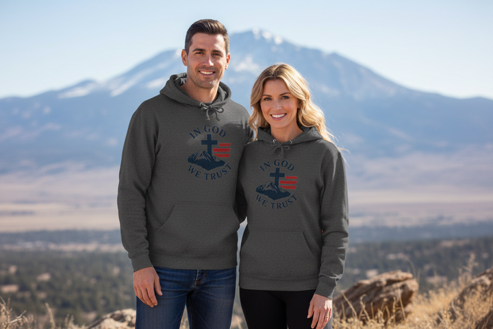 Christian Hoodie — "In God We Trust" Cross & Flag Pullover