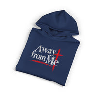 Christian | Away from Me — Faith Graphic Hoodie Cross Mt. 4:10 | Veteran-Owned Small Business | Liberty & Victory Co.
