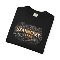 Michigan Connection Hockey Gold T-Shirt | Vintage Milan 2020 Design | Garment-Dyed Cotton | Liberty & Victory