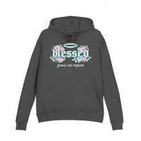 Blessed Hoodie — "Blessed: Grace on Repeat" Floral Christian Pullover