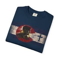 Colorado Flag Victor T-Shirt — Distressed Colorado Flag with Victor& Cross Accent