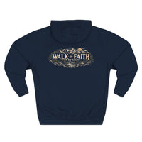 Christian | Walk by Faith — Front + Back Hoodie 2 Cor 5:7 Mountain Scripture Pullover | Veteran-Owned Small Business | Liberty & Victory Co.