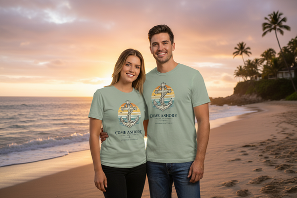 Christian Coastal T-Shirt | Come Ashore Anchor Sun-Stripe Garment-Dyed Vintage Tee | Salt & Salvation | Liberty & Victory