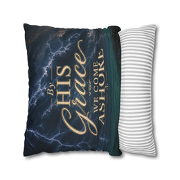 Faith Throw Pillow Cover | By His Grace We Come Ashore | Nautical Christian Decor | Liberty & Victory Co.