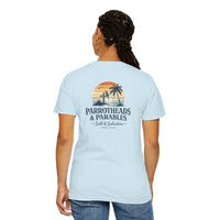 Christian Beach T-Shirt | Salt & Salvation Parrotheads Retro Palm Sunset Garment-Dyed Tee | Liberty & Victory