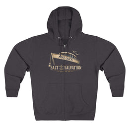 Coastal Faith Zip Hoodie | Salt & Salvation "Not Luck" Boat Graphic Full-Zip | Veteran-Owned | Liberty & Victory Co.