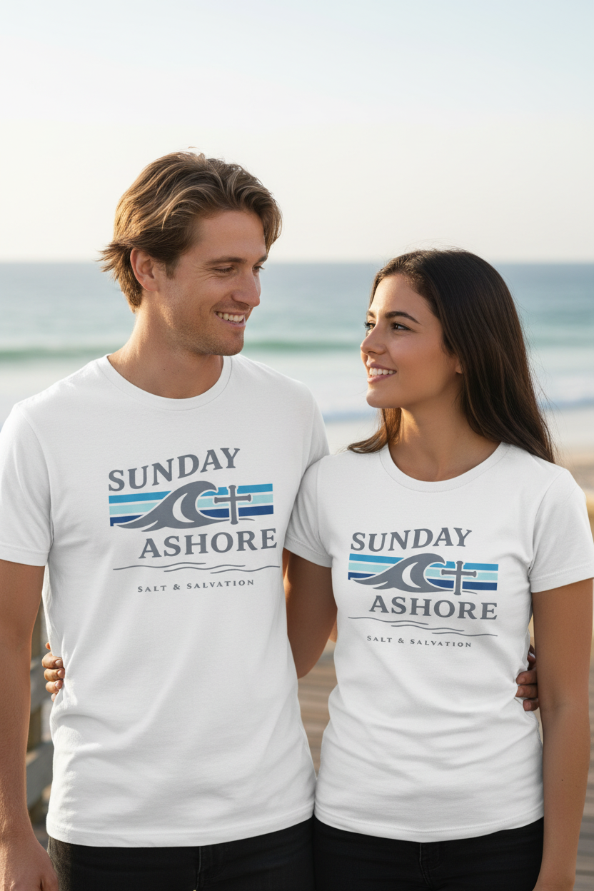 Sunday Ashore Tee - Coastal Surf Wave Graphic T-Shirt