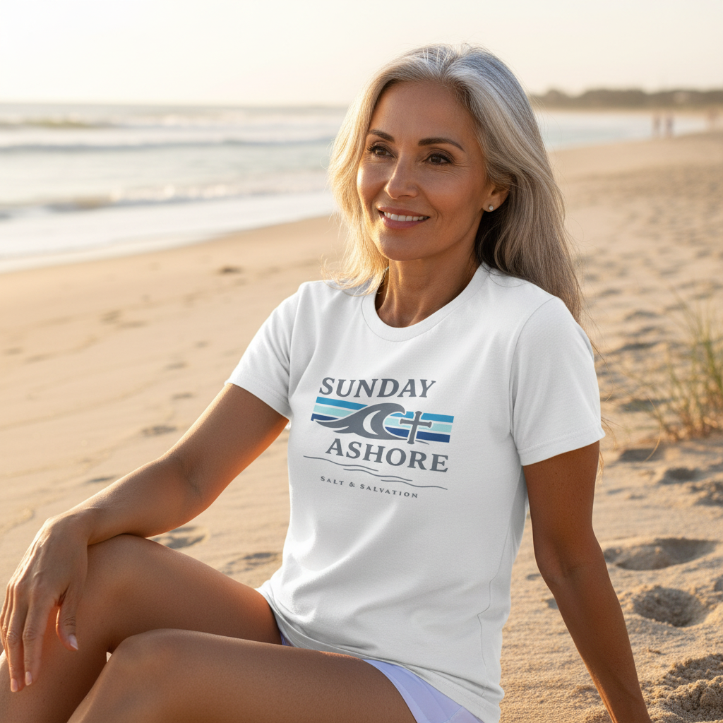 Sunday Ashore Tee - Coastal Surf Wave Graphic T-Shirt