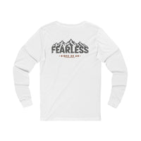 Mountain Faith | Fearless Since 33 AD — Front + Back Long Sleeve Altitude Cross Mountain Graphic | Veteran-Owned Small Business | Liberty & Victory Co.