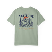 Christian T-Shirt | Rooted at Altitude | Front + Back | Cross + Mountain Roots | Faith • Family • Freedom | Wonder & Wander | Signature Line | Veteran-Owned | Liberty & Victory Co.