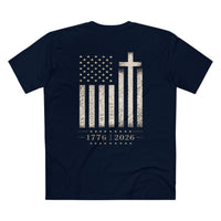 Patriotic Christian T-Shirt | 1776–2026 One Nation In God We Trust Flag | Signature Line | Liberty & Victory Co.