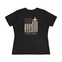 Christian Patriotic Women's T-Shirt | One Nation 1776–2026 Flag & Cross Anniversary Tee | Veteran-Owned | Liberty & Victory Co.