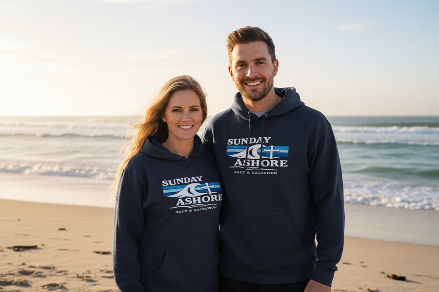 Christian Coastal Hoodie | Sunday Ashore Retro Coastal Pullover | Liberty & Victory