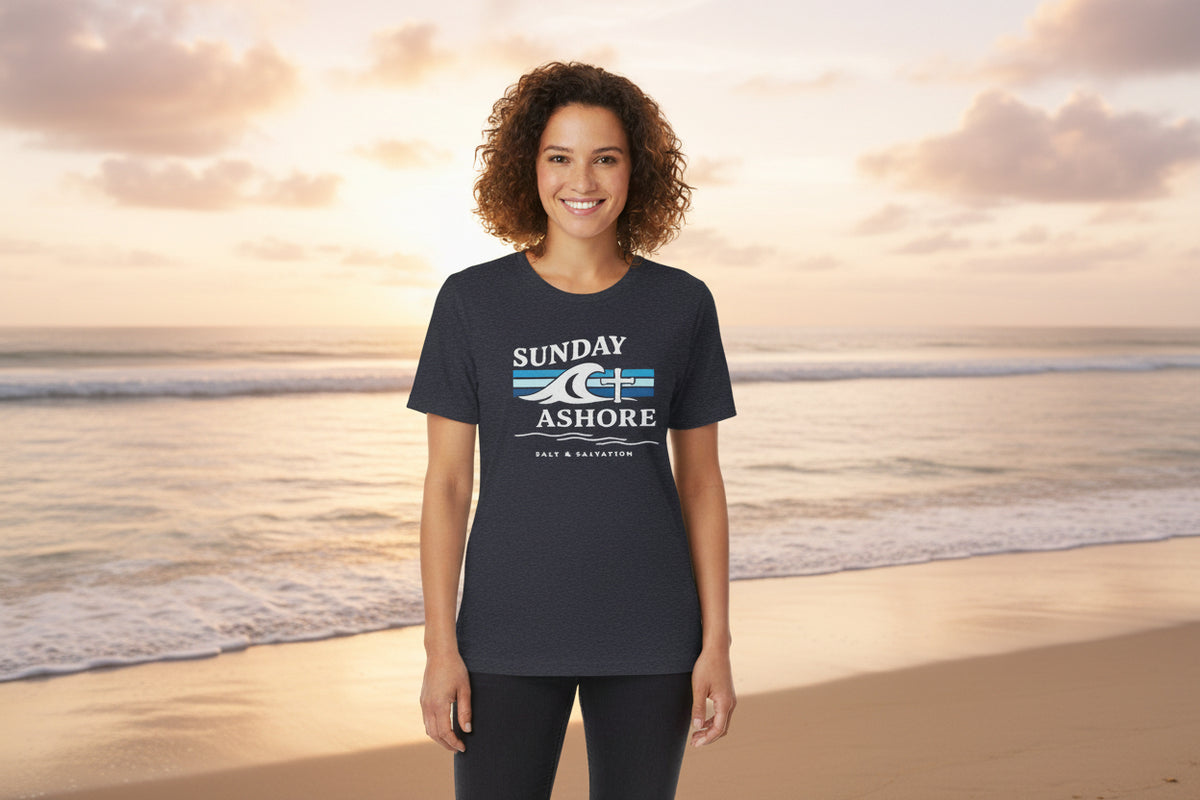 Sunday Ashore Beach Tee | Coastal Surf Faith T-Shirt
