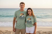 Christian Beach T-Shirt | Parrotheads & Parables Retro Palm Cross Sunset Garment-Dyed Tee | Salt & Salvation | Liberty & Victory