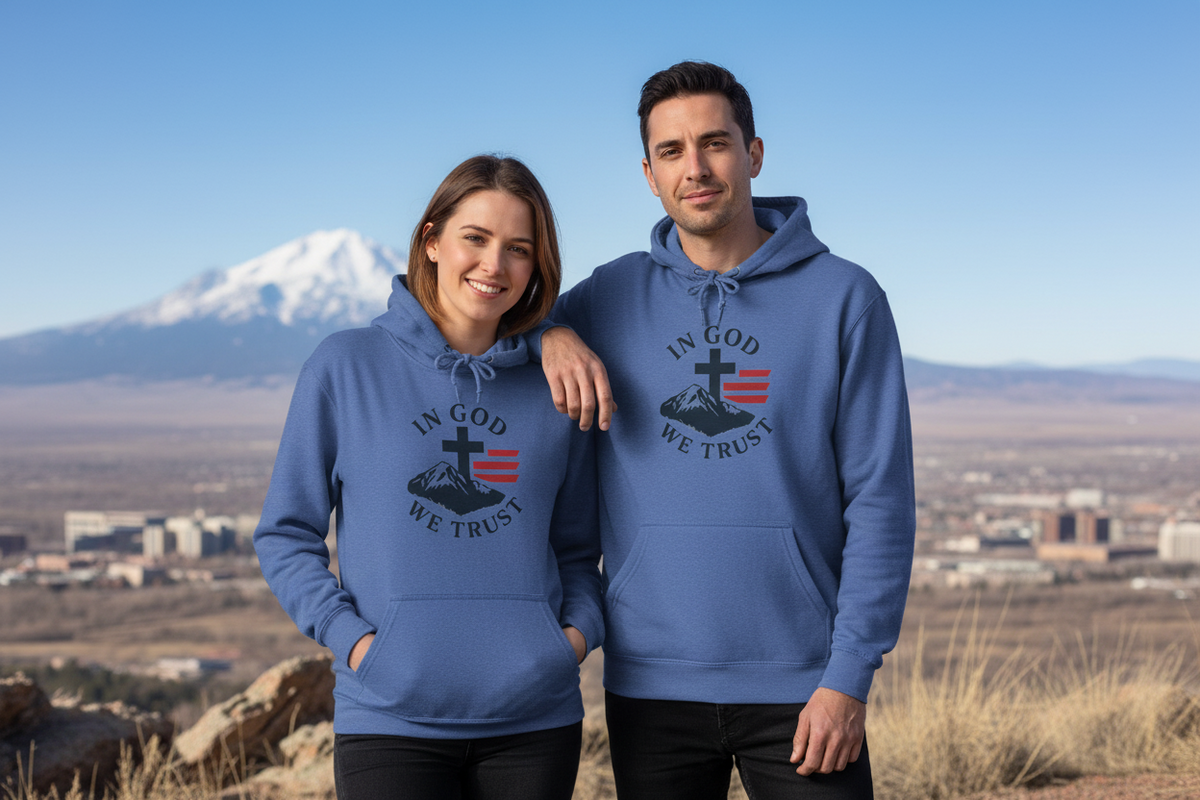 Christian Hoodie — "In God We Trust" Cross & Flag Pullover