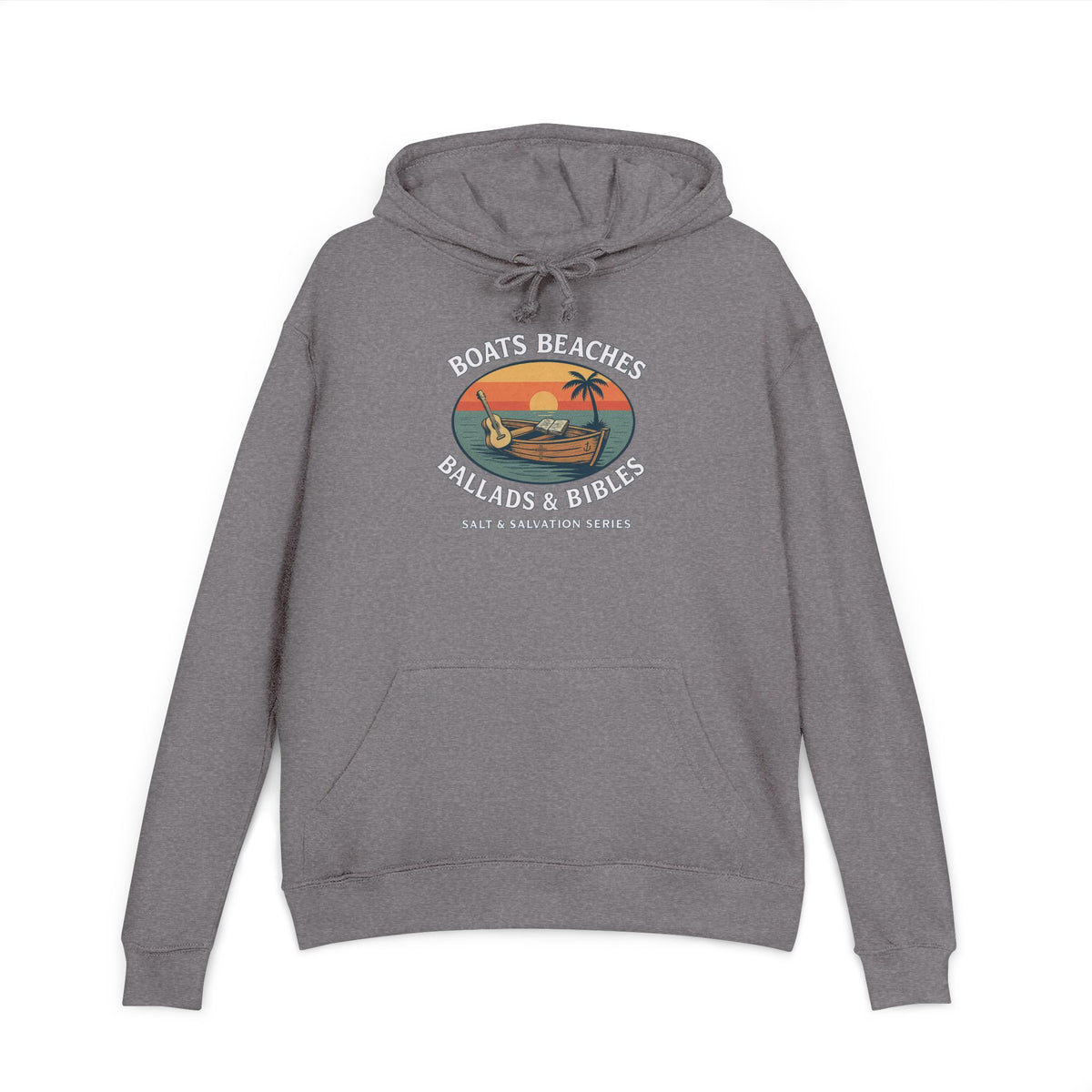 Hoodie - "Boats Beaches Ballads & Bibles" Retro Coastal Pullover