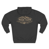 Christian | Walk by Faith — Front + Back Hoodie 2 Cor 5:7 Mountain Scripture Pullover | Veteran-Owned Small Business | Liberty & Victory Co.