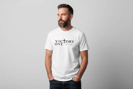 Christian T-Shirt | Victory One Est. 33 AD Minimal Faith Graphic Tee | Victory-In-One | Liberty & Victory