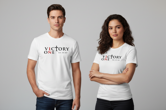 Christian T-Shirt | Victory One Est. 33 AD Minimal Faith Graphic Tee | Victory-In-One | Liberty & Victory
