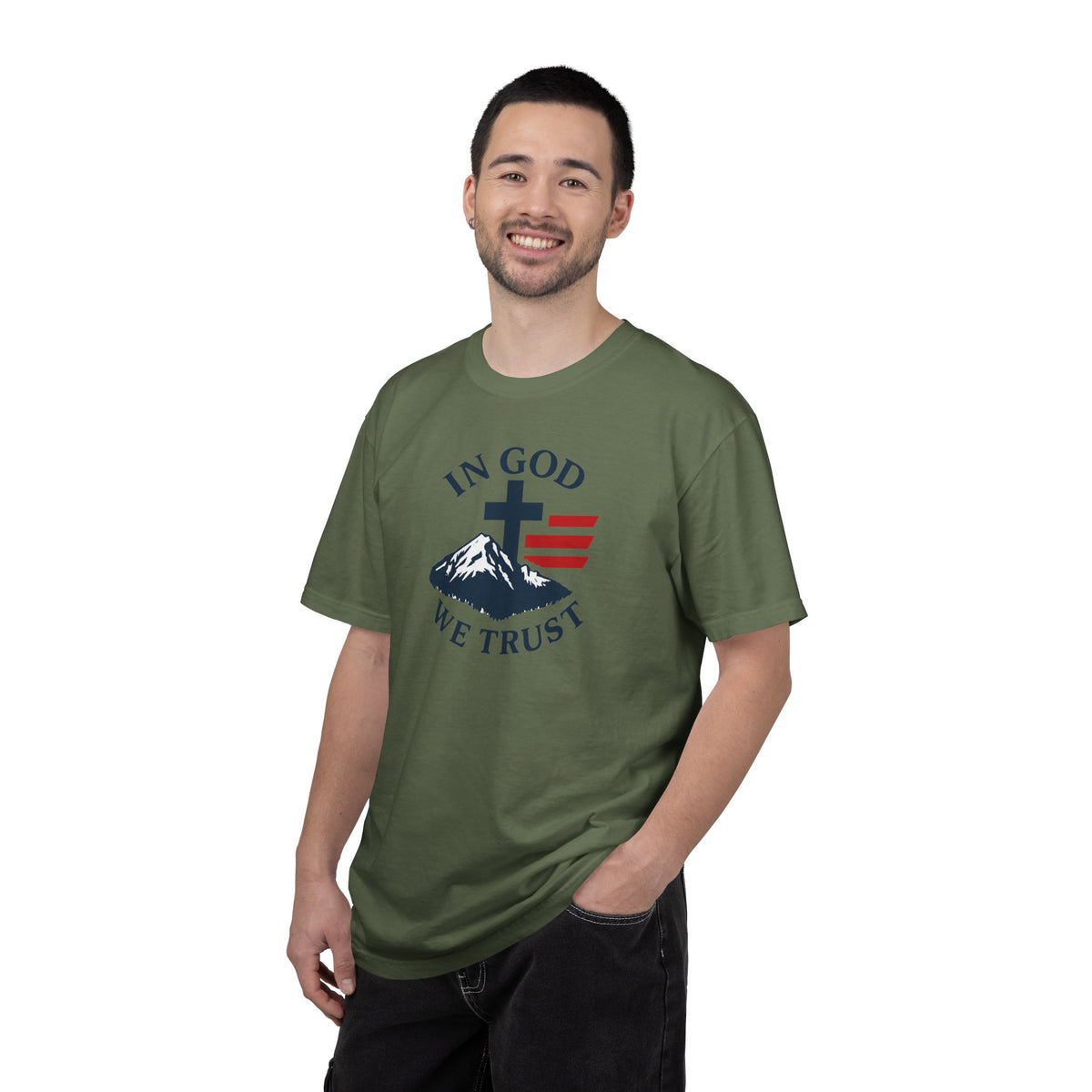 In God We Trust Christian Cross Mountain Tee | Faith Patriotic Shirt