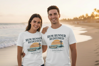 Christian Coastal T-Shirt | Rum Runner Redeemed Pastel Sunset Cross Salt & Salvation Boat Graphic Tee | Liberty & Victory