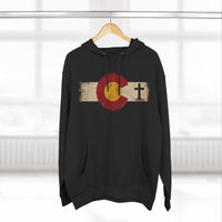 Christian Hoodie | Rooted in Faith | Colorado Flag | Distressed Three-Panel State Logo | Wonder & Wander | Signature Line | Veteran-Owned | Liberty & Victory Co.