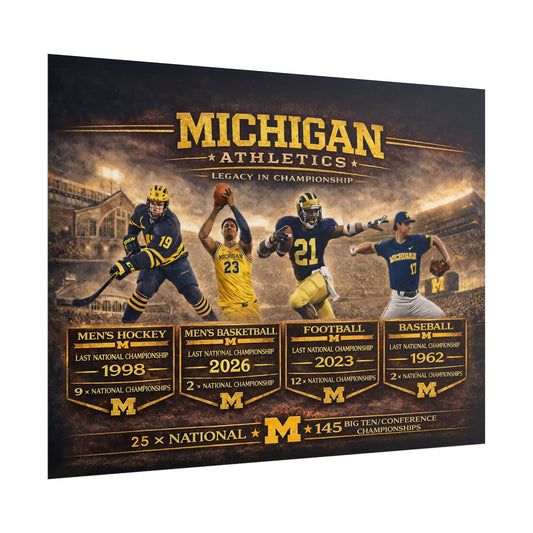 Michigan Wolverines Poster | University of Michigan Legacy in Sports Championship Wall Art | Victory-One | Liberty & Victory