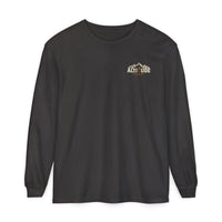 Mountain Faith | Fearless Altitude Since 33 AD — Garment-Dyed Long Sleeve Altitude Cross Graphic | Veteran-Owned Small Business | Liberty & Victory Co.