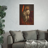 Jesus on a White Horse Poster — Fiery Sword Religious Art Print (Satin/Matte)