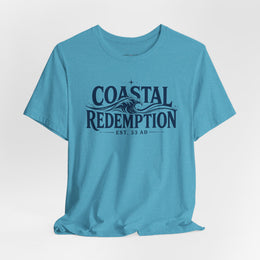 Coastal Faith T-Shirt | Coastal Redemption Est. 33 AD | Nautical Wave Graphic | Signature Line | Veteran-Owned | Liberty & Victory Co.