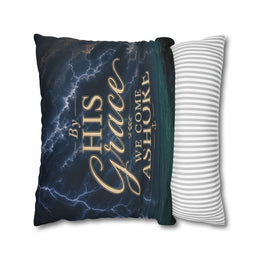 Faith Throw Pillow Cover | By His Grace We Come Ashore | Nautical Christian Decor | Liberty & Victory Co.