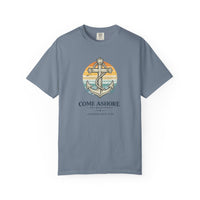 Christian Coastal T-Shirt | Come Ashore Anchor Sun-Stripe Garment-Dyed Vintage Tee | Salt & Salvation | Liberty & Victory