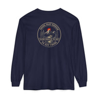 Coastal Faith | Not All Who Wander Are Lost — Garment-Dyed Long Sleeve Tee | Compass + Mountain Badge | Veteran-Owned Small Business | Liberty & Victory Co.