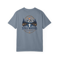 Christian T-Shirt | Still Waters | He Restores My Soul | Psalm 23 | Mountain Lake + Cross | Wonder & Wander | Signature Line | Veteran-Owned | Liberty & Victory Co.