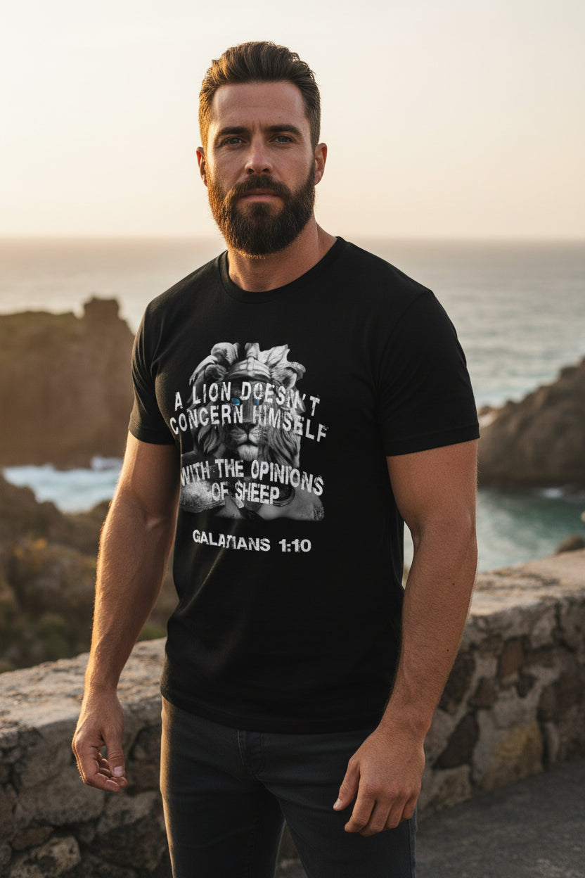 Christian T-Shirt | Lion Galatians 1:10 Faith Tee | Veteran-Owned | Liberty & Victory