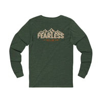 Mountain Faith | Fearless Since 33 AD — Front + Back Long Sleeve Altitude Cross Mountain Graphic | Veteran-Owned Small Business | Liberty & Victory Co.