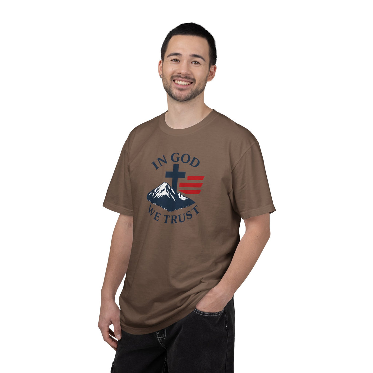 In God We Trust Christian Cross Mountain Tee | Faith Patriotic Shirt