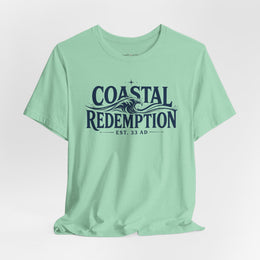 Coastal Faith T-Shirt | Coastal Redemption Est. 33 AD | Nautical Wave Graphic | Signature Line | Veteran-Owned | Liberty & Victory Co.