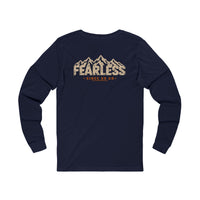 Mountain Faith | Fearless Since 33 AD — Front + Back Long Sleeve Altitude Cross Mountain Graphic | Veteran-Owned Small Business | Liberty & Victory Co.