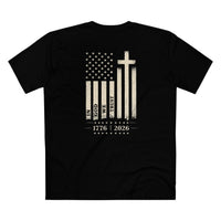 Cross American Flag 1776-2026 Front Back Vintage T-Shirt